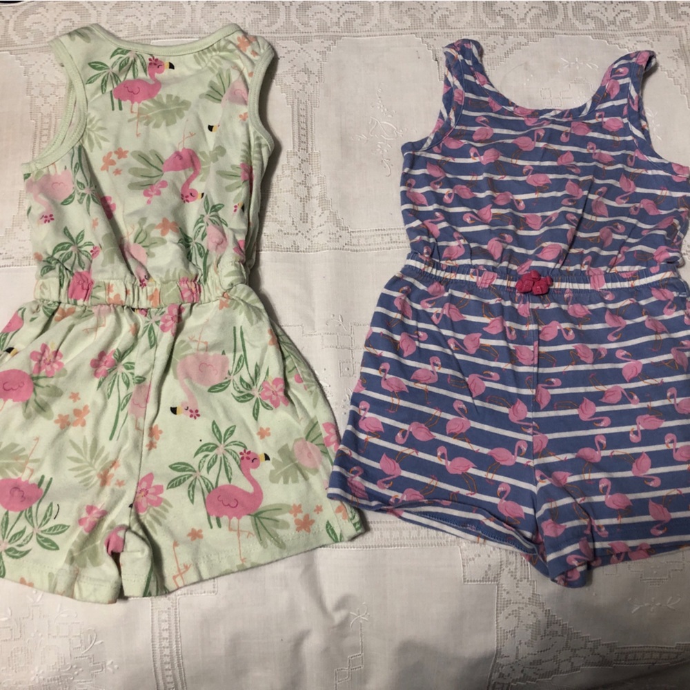 Girls Flamingo and Floral Rompers - Picture 4 of 4